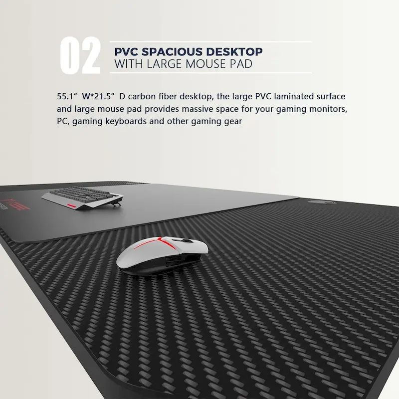 BOSSIN Ergonomic Gaming Desk T-Shaped Office PC Computer Desk with Full Desk Mouse Pad, Handle Rack, Cup Holder Headphone Hook