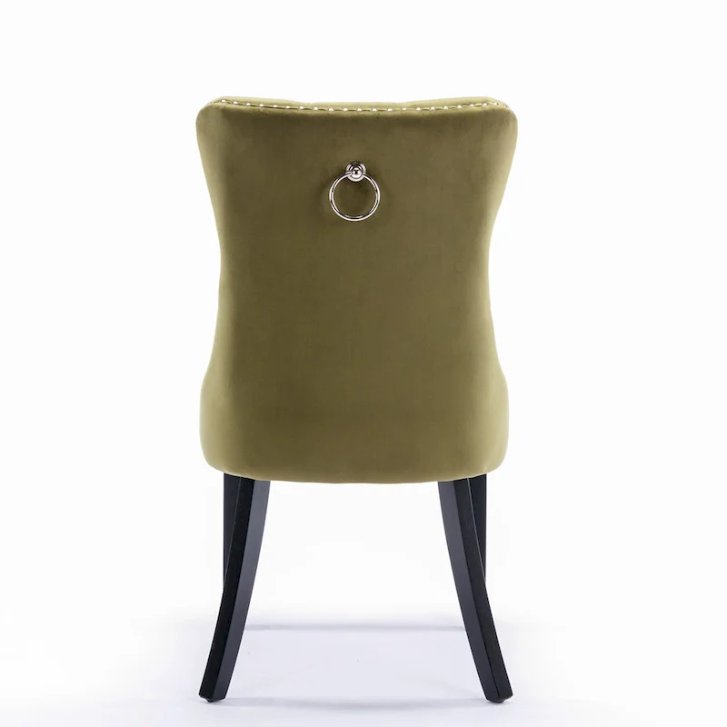 Modern Set of 2 Velvet Tufted Dining Chair with Wood Legs and Nailhead Trim