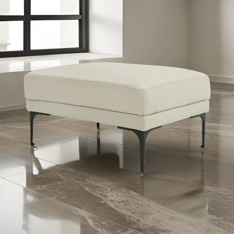 Salk 30 Inch Ottoman, Rectangular Cushioned Seat, Light Gray Upholstery