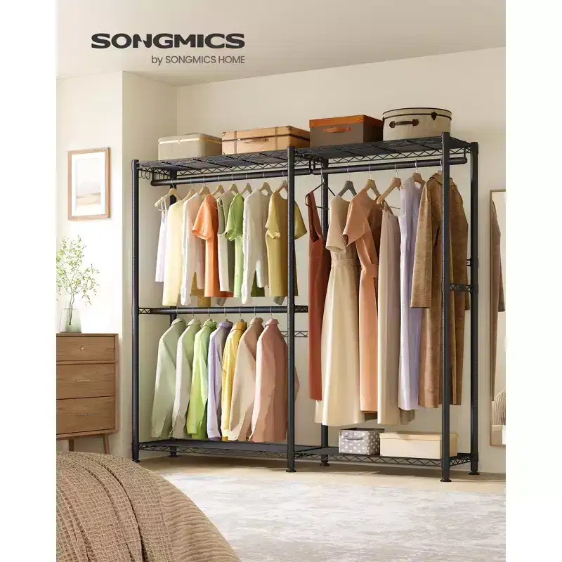 Cloud White Freestanding Garment Rack with 3 Rails, 4 Shelves & 8 Hooks