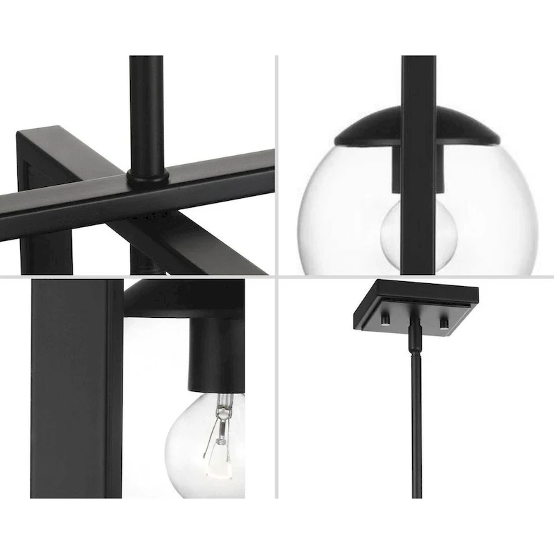 Atwell Collection One-Light Matte Black Clear Glass Luxe Pendant Light - 15.750  x 16.340  x 11.810