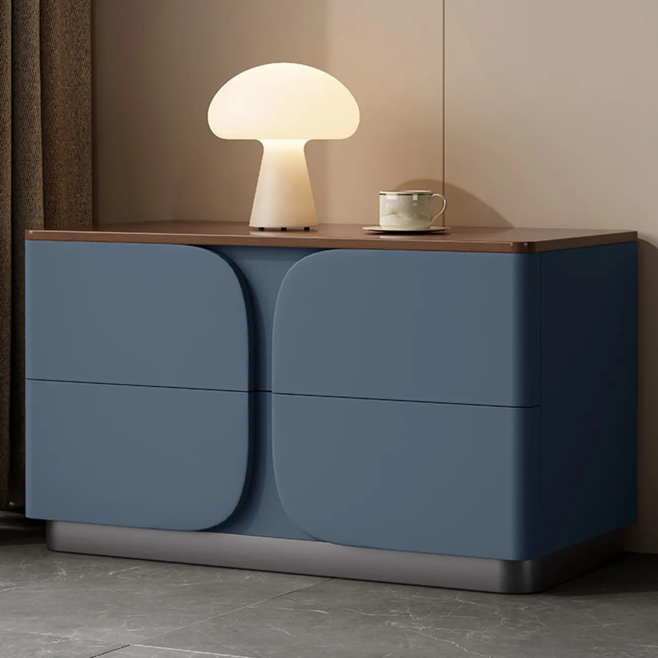 Modern Wooden Bedside Cabinet with Dual Drawers in Cream