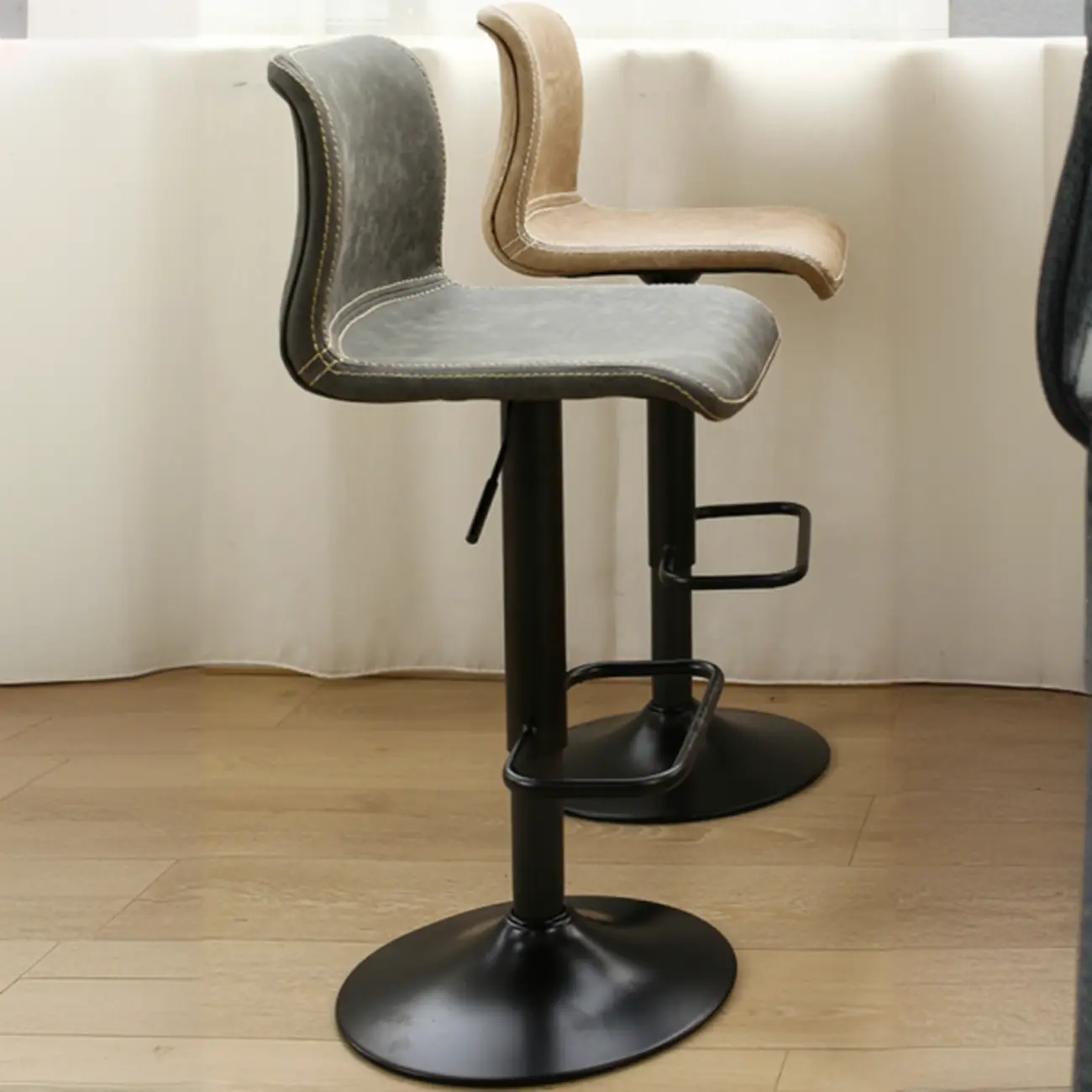 Leather Low Back Adjustable Swivel Sleek Bar Stools
