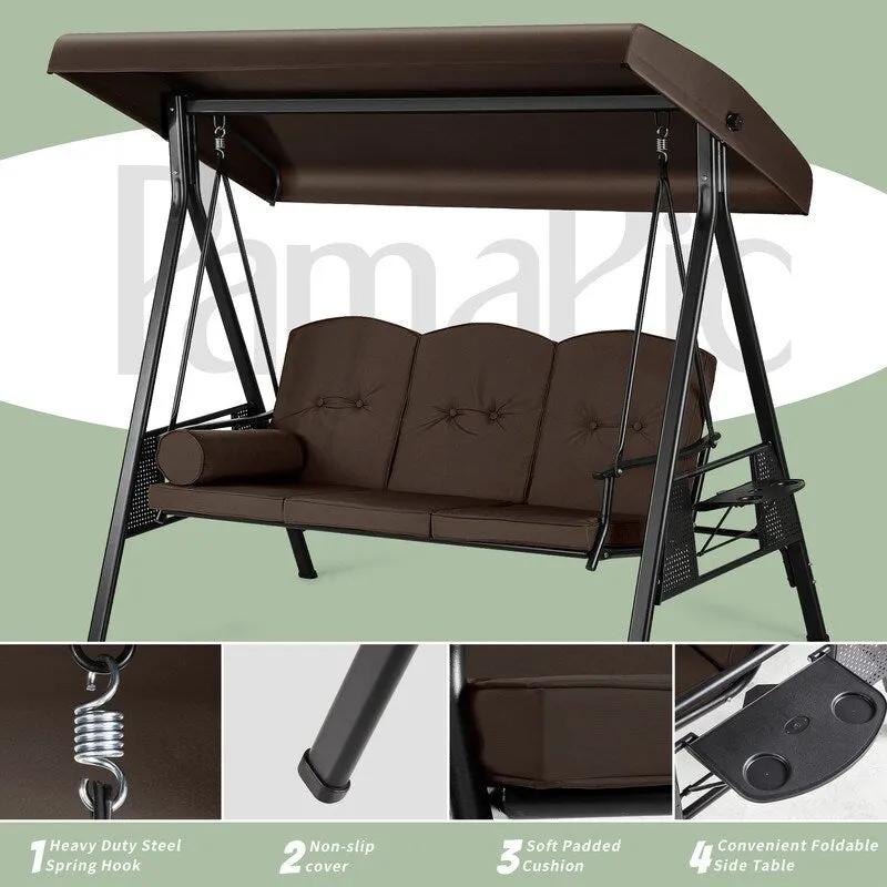 3-Person Metal Patio Swing with Canopy and Cushions - N/A