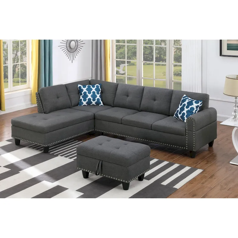 Alger 98  Wide Left Hand Facing Sofa & Chaise with Ottoman