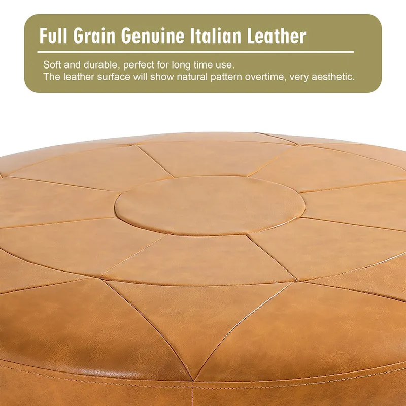 34.5 W Full-Grain Genuine Italian Leather Ottoman Set of 2