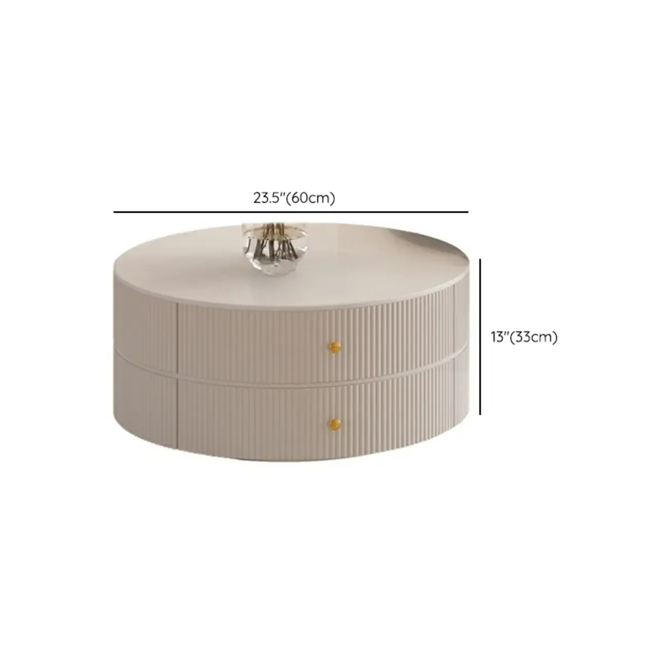 White Round Wheeled Round Wood Drawer Coffee Table