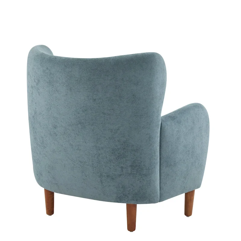 Wingback Club Chair, Mid-Century, Plush Velvet, Solid Wood & Birch Legs, Seats 1, Blue/Brown