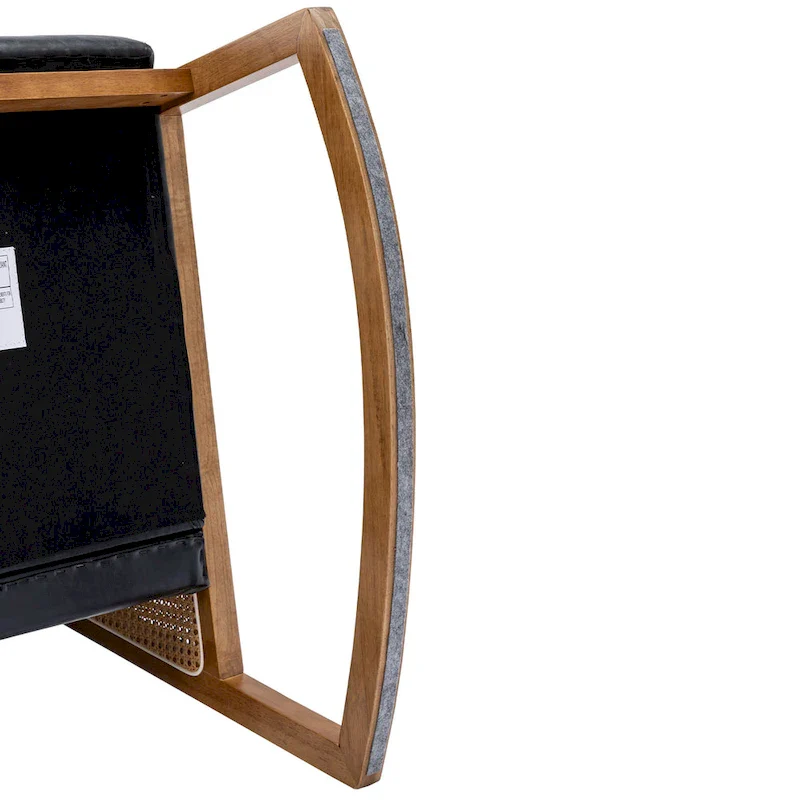 Modern PU Leather Rocking Chair with Rattan Arms