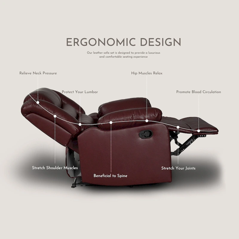 Manual Reclining 3-Piece Living Room Sofa Set - Sofa with Dropdown Table, Loveseat with Console, and Recliner