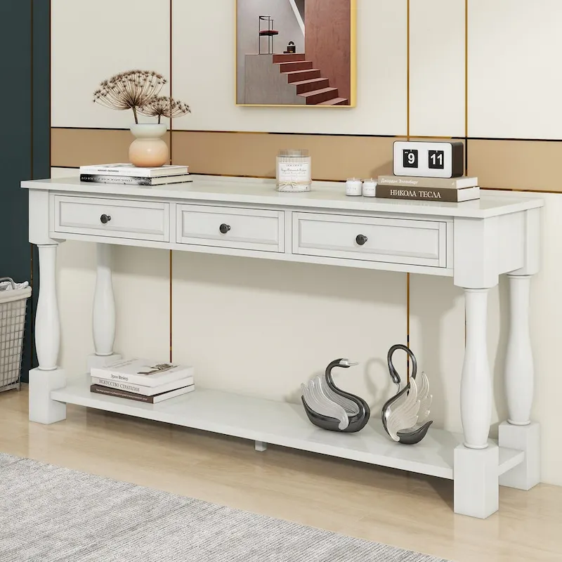 63inch Console Table,Long Sofa Table with Drawers and Shelf,French Country Entryway Table