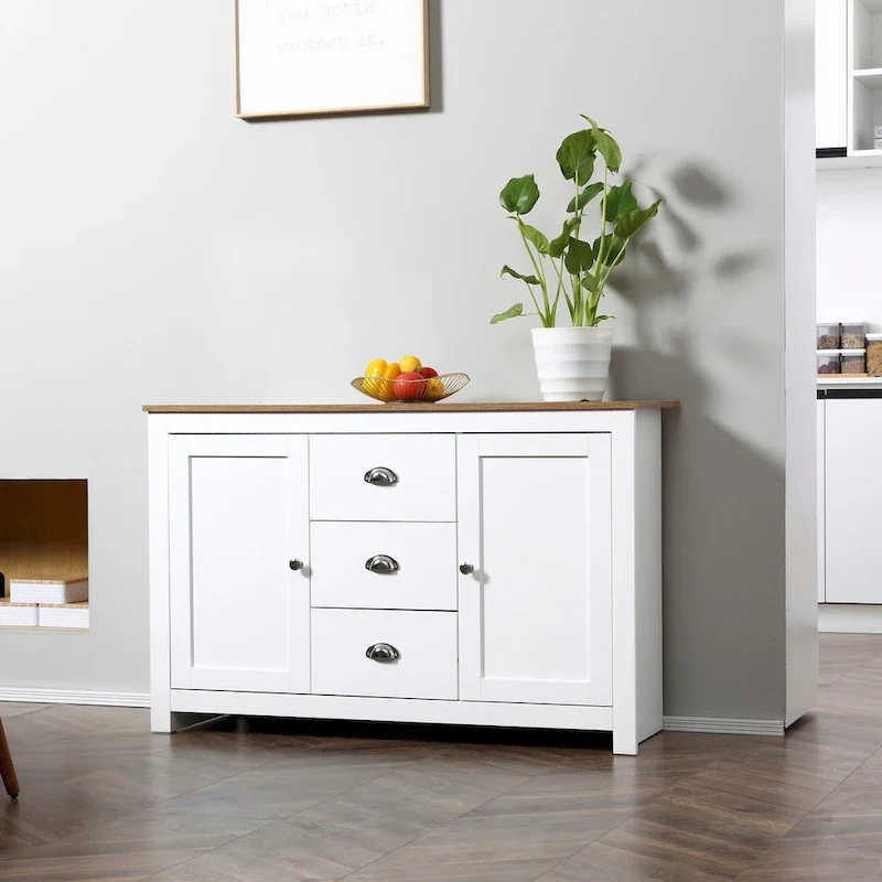Kitchen Storage Sideboard with Adjustable Shelves, Dining Buffet Server Cabinet with 3 Drawers