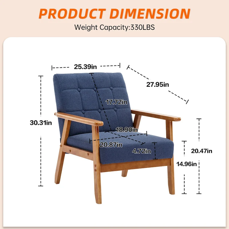 Linen/PU Upholstered Tufted Living Room/Bedroom Accent Chair With Wood Legs