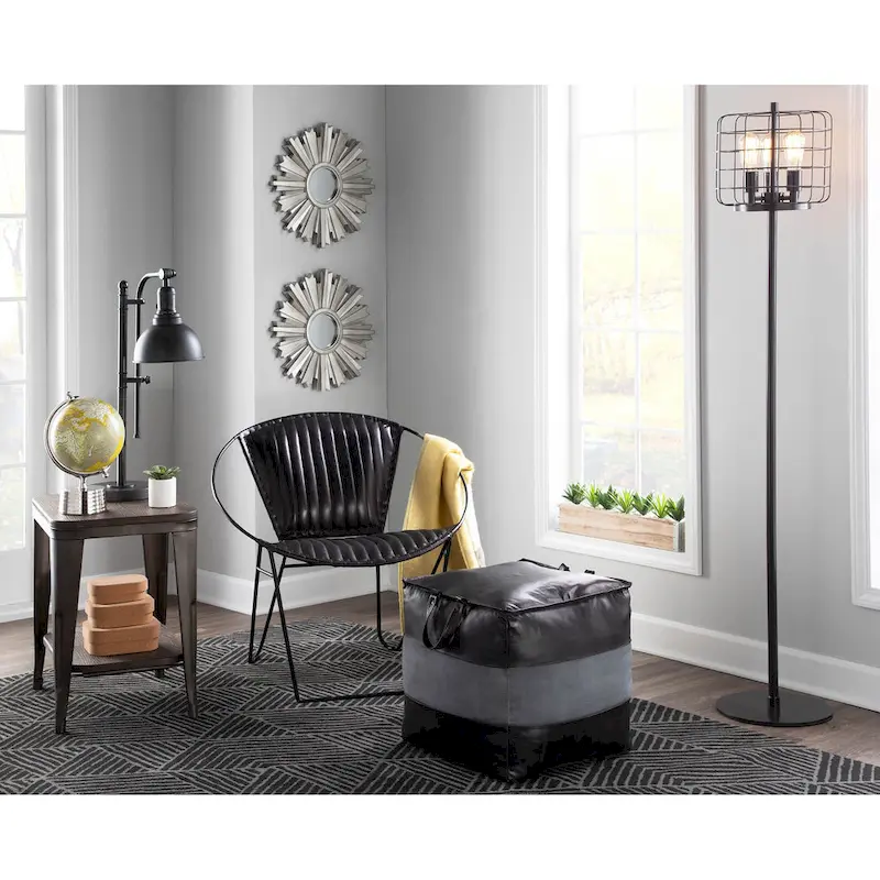 Carbon Loft Najah Industrial Pouf Ottoman in Leather and Canvas