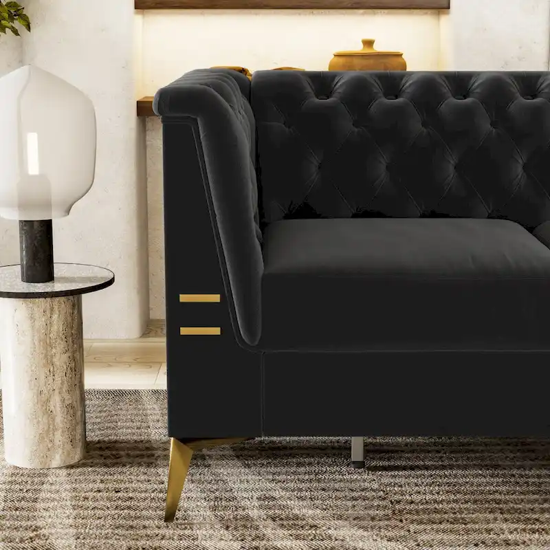 82.7  Velvet 3-Seater Sofa with Gold Metal Legs