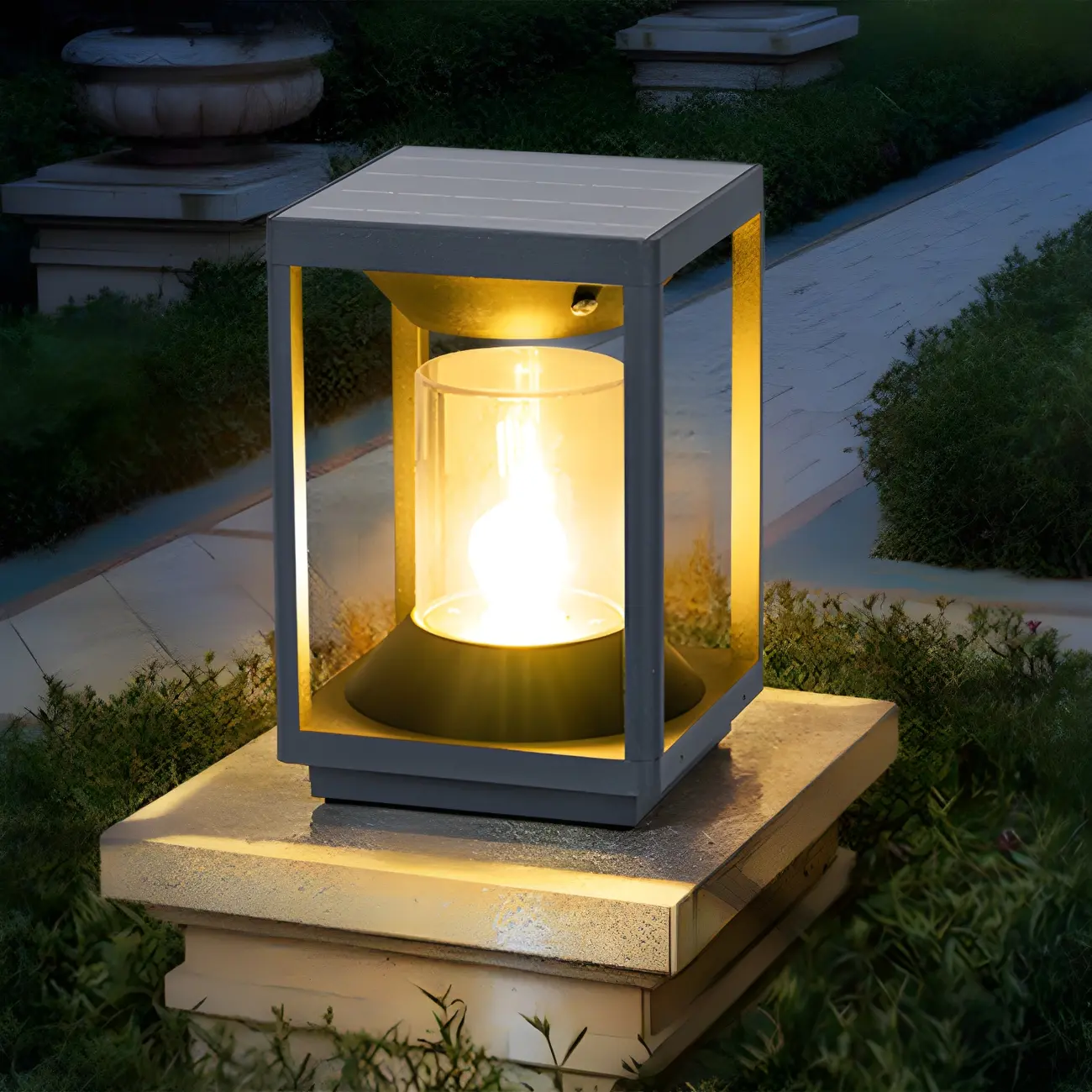 Solar Black Rectangle Metal Vertical Outdoor Post Lights