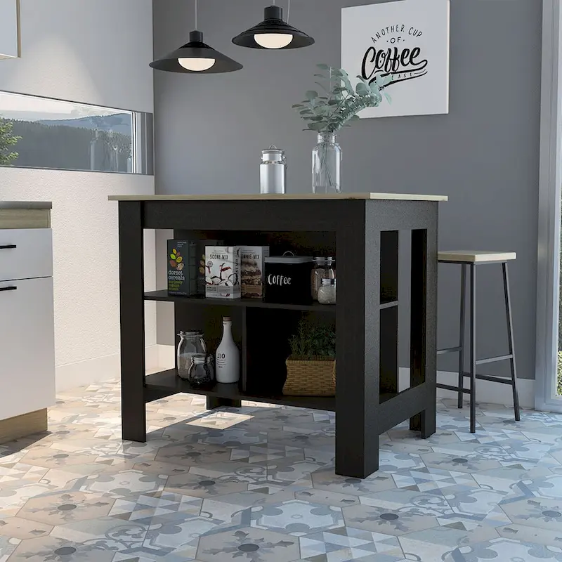 Modern Black Wengue and Light Oak Kitchen Island - 40.5x27.5x35.4