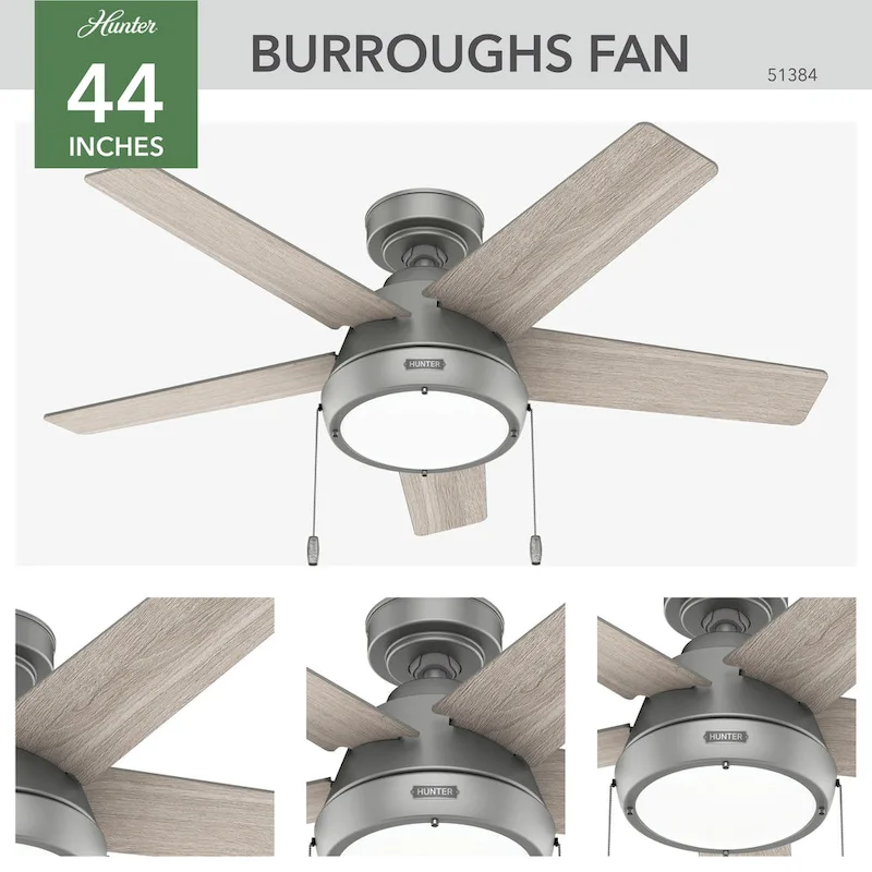 Hunter 44  Burroughs Ceiling Fan with LED Light, Pull Chain