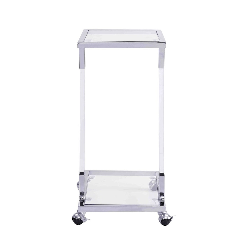 Glass Side Table, Acrylic End Table, Glass Top C Shape Square Table with Metal Base