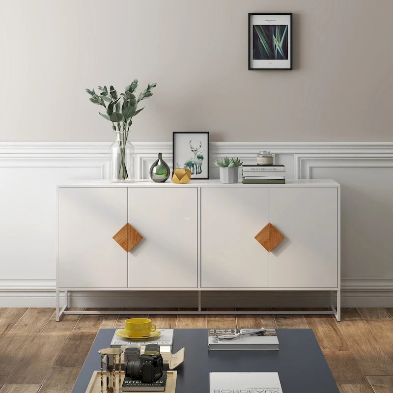 Solid Wood Square Shape Handle Deisign Sideboard with Doors