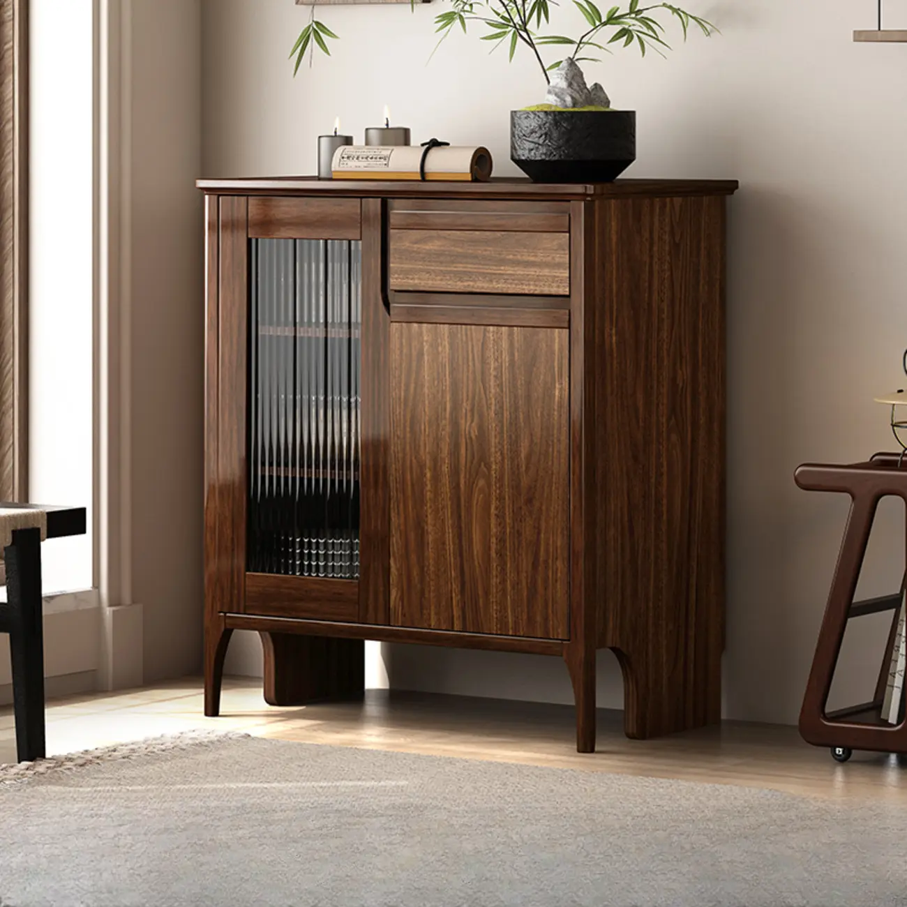 Traditional Freestanding Wooden China Display Cabinet for Living Room