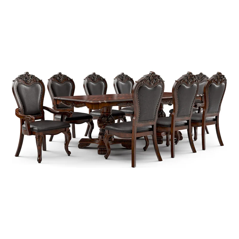 Furniture of America Eugene Traditional Solid Wood 9-Piece Expandable Dining Table Set