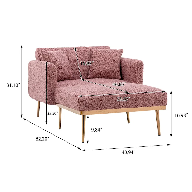 Teddy Fabric Upholstered Living Room Sleeper Sofa Chair With Rose Golden feet