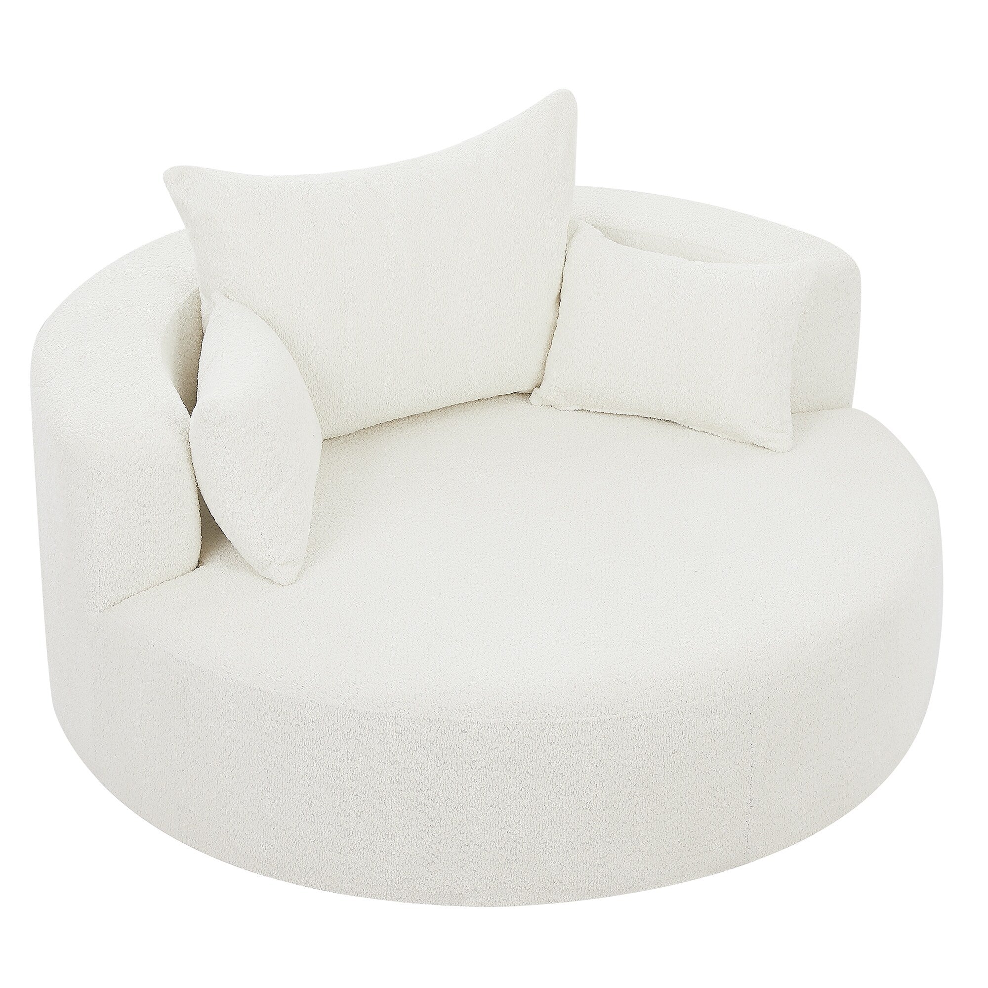 Chenille Accent Barrel Chair Lounge Chair, Round Sofa Chair Armchair with 360-Degree Swivel Base and 3 Removable Pillows