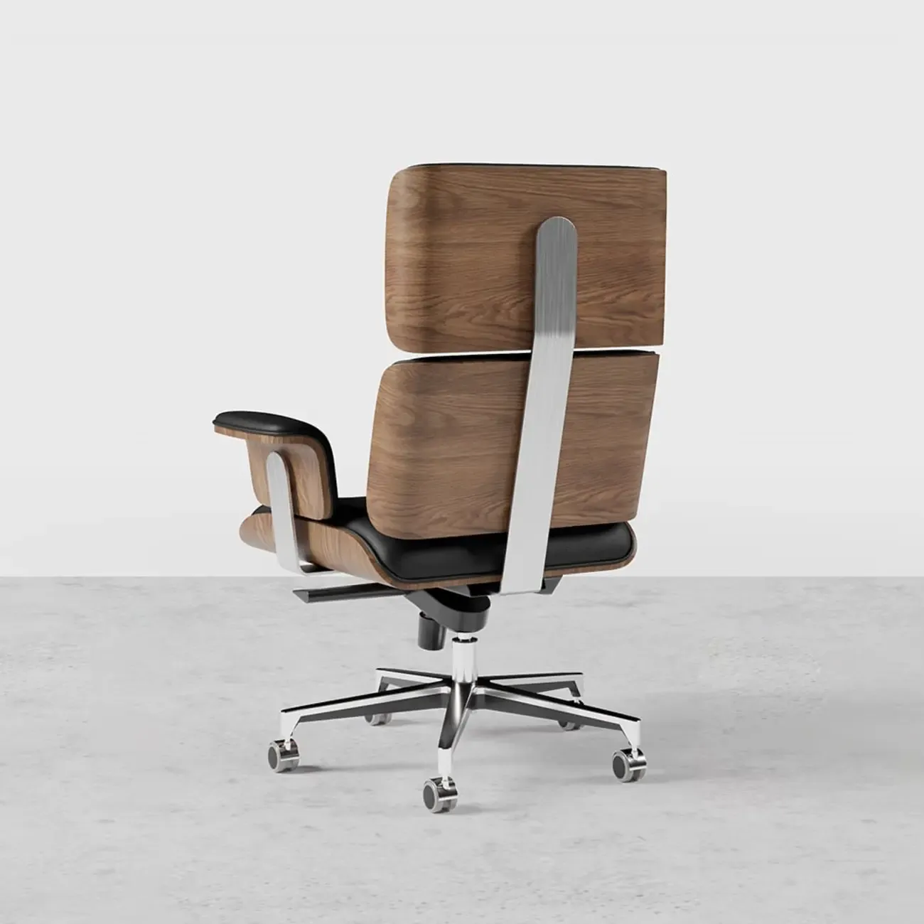 Modern Wood Leather Adjustable Swivel Black Executive Chair