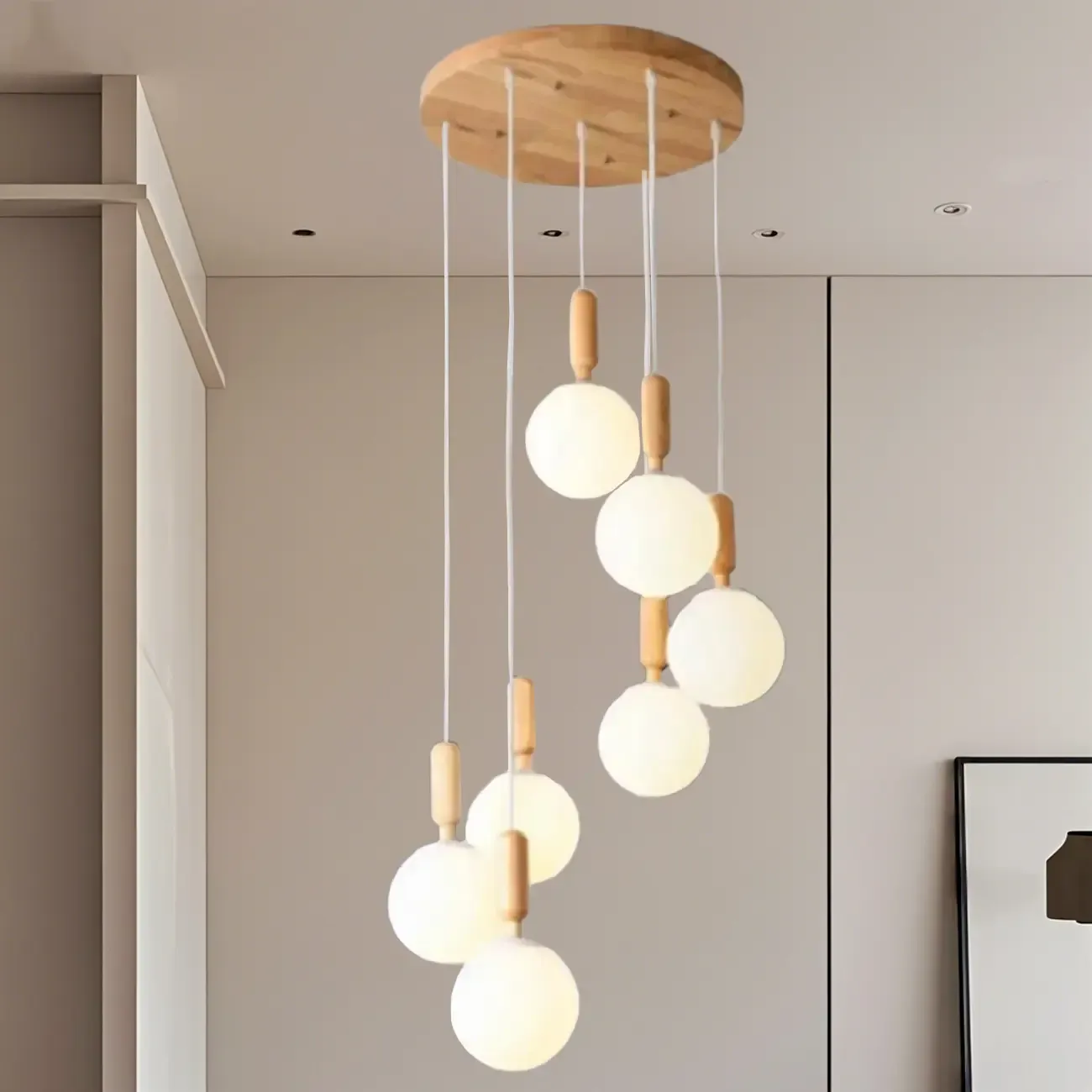 Milk Glass Cluster Pendant Light With Adjustable Length