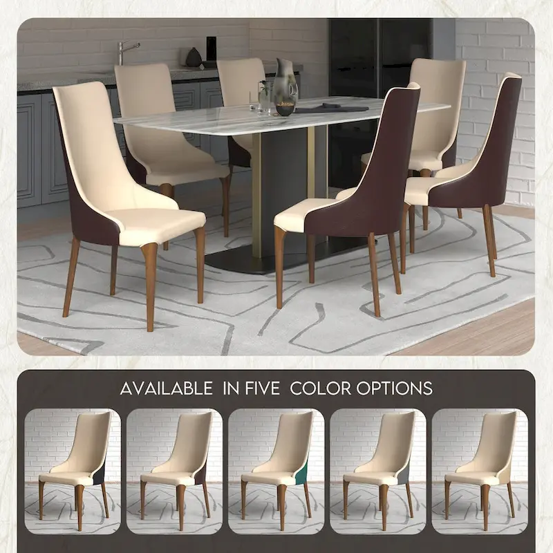 High-Back Dining Chair Upholstered in Leather with Ash Wood Legs Elm Collection