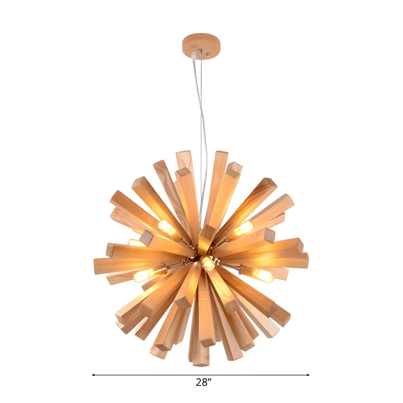 Mid-Century Modern Wood Starburst Chandelier Warm Light
