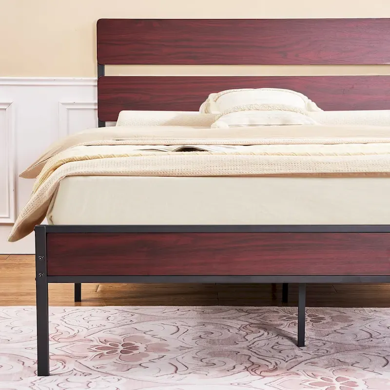 Javlergo Industrial Iron Bed Frames with MDF Headboard - Space-Saving & Durable