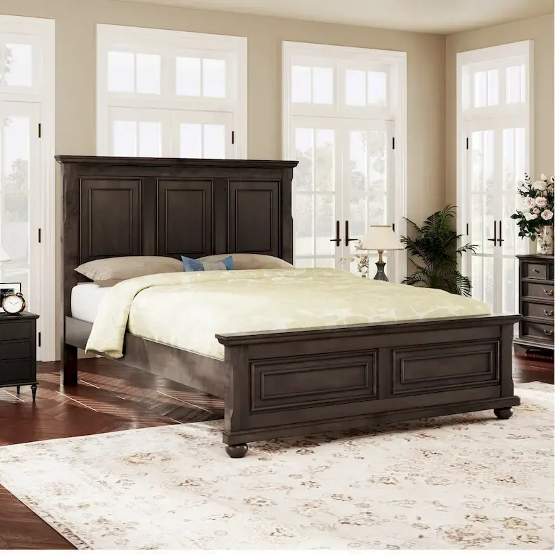 Vintage Style King Size Wooden Platform Bed - Elegant & Sturdy