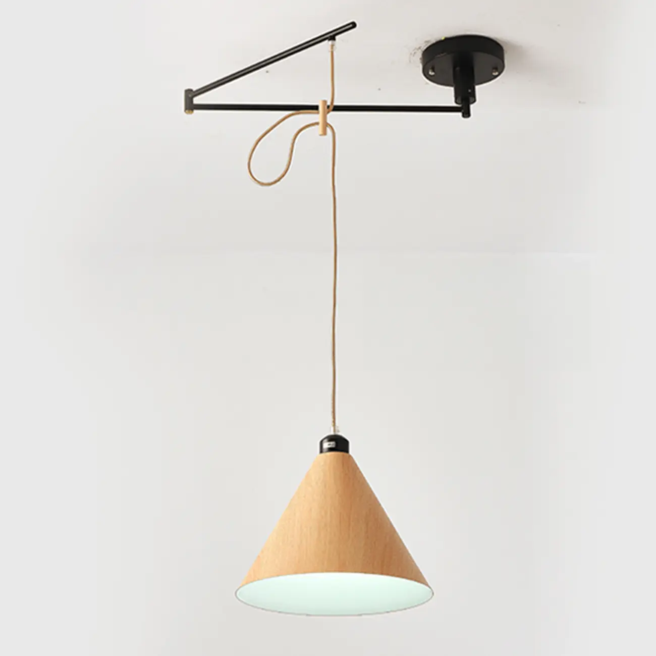 Modern Flexible Round Pendant Light in Solid Wood and Metal