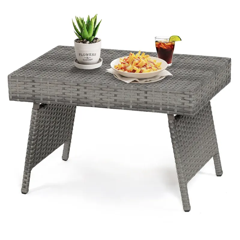 Costway Patio Folding Rattan Wicker Side Table End Coffee Table - 24 x 16 x 16 (L x W x H)