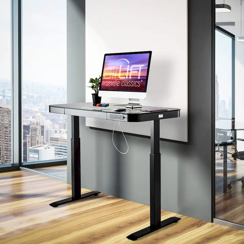 AIRLIFT 47.5 in Tempered Glass Electric Standing Desk Top Dual 2.4A USB Charging Port Height Adjustable to 47.5 in H