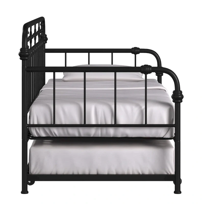 Antique Dark Bronze Metal Daybed with Trundle, Classic Style Twin Guest Bed