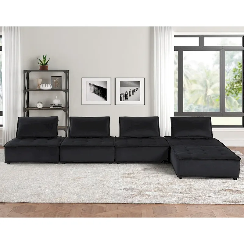 5 Piece Velvet Modular Sectional Sofa with Ottoman