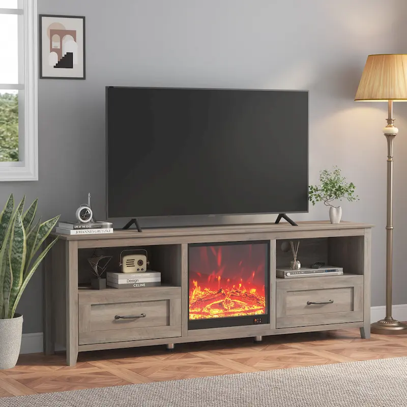 WESOME 70 Fireplace TV Stand Entertainment Center with 18 Electric Fireplace