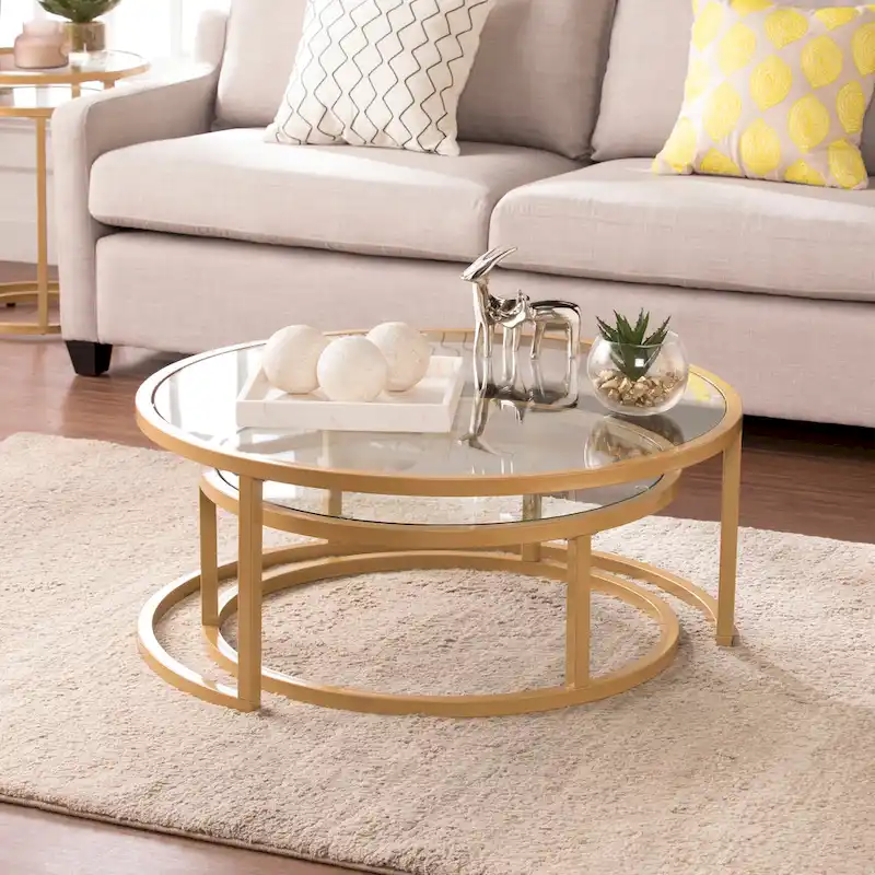 SEI Furniture Grant Round Gold Nesting Coffee Table - Set of 2