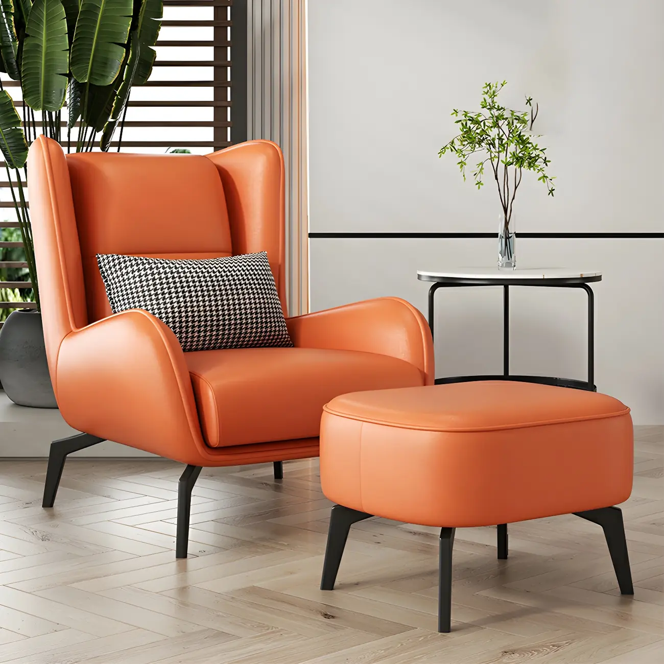 Modern Beige Leather Accent Chair with One Pillow