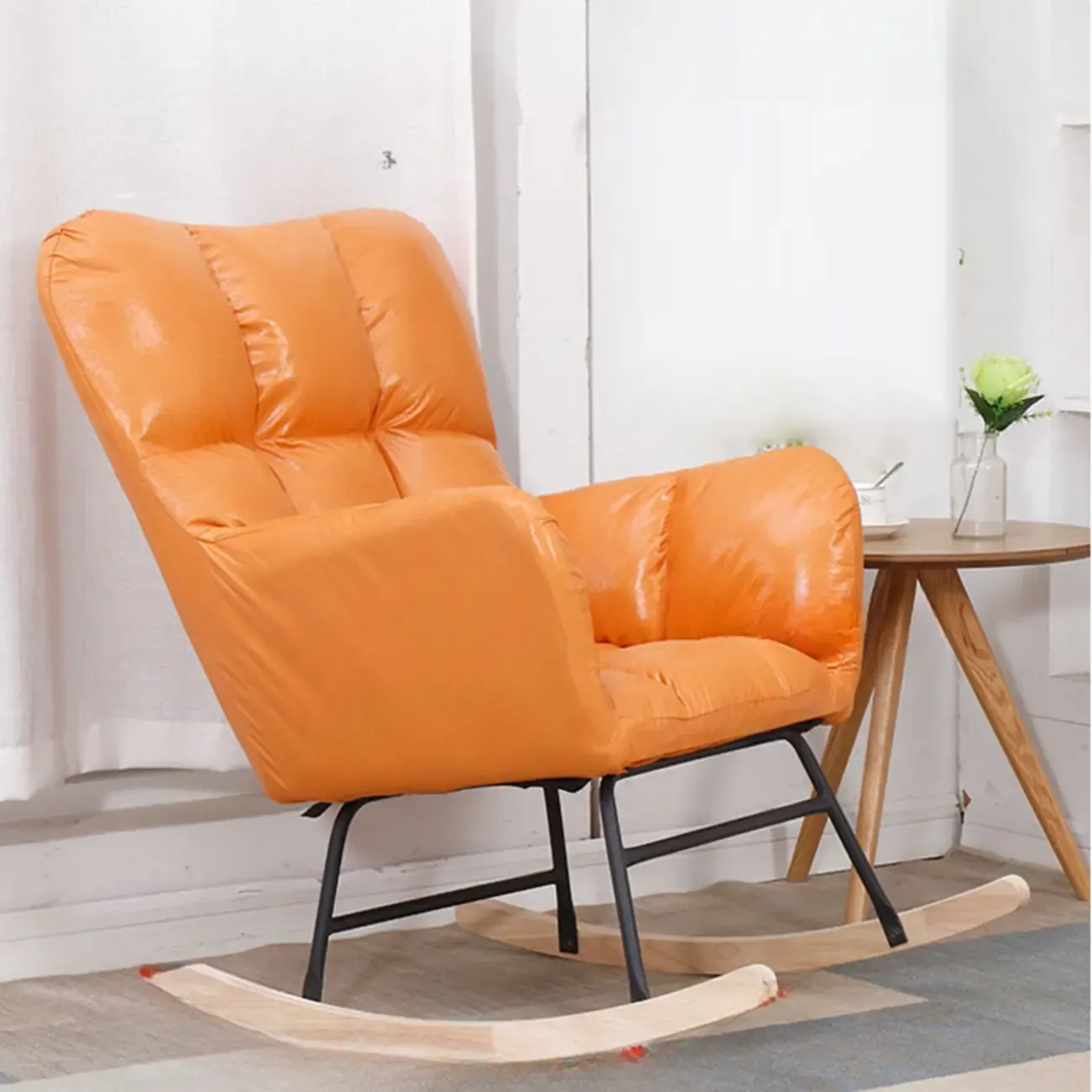 Tech Cloth Upholstered Wood Rocking Chair with Recessed Arm