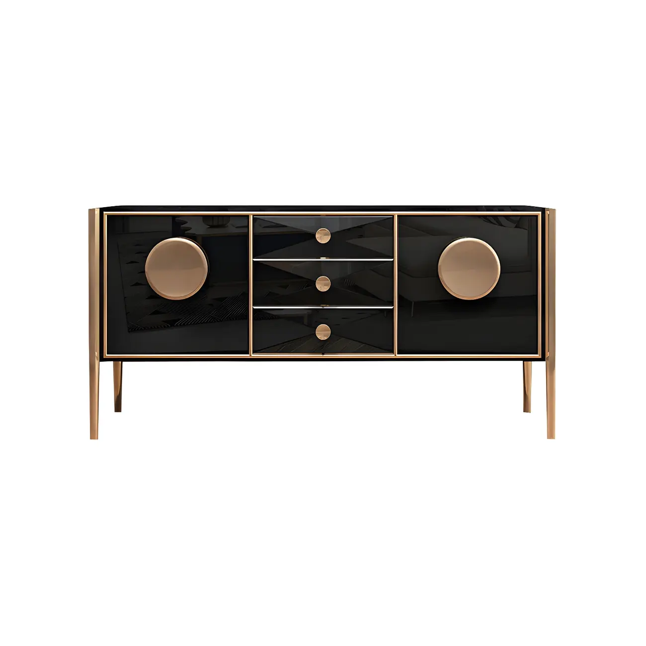 Modern Glossy Wooden Buffet Table with Drawers & Cabinets