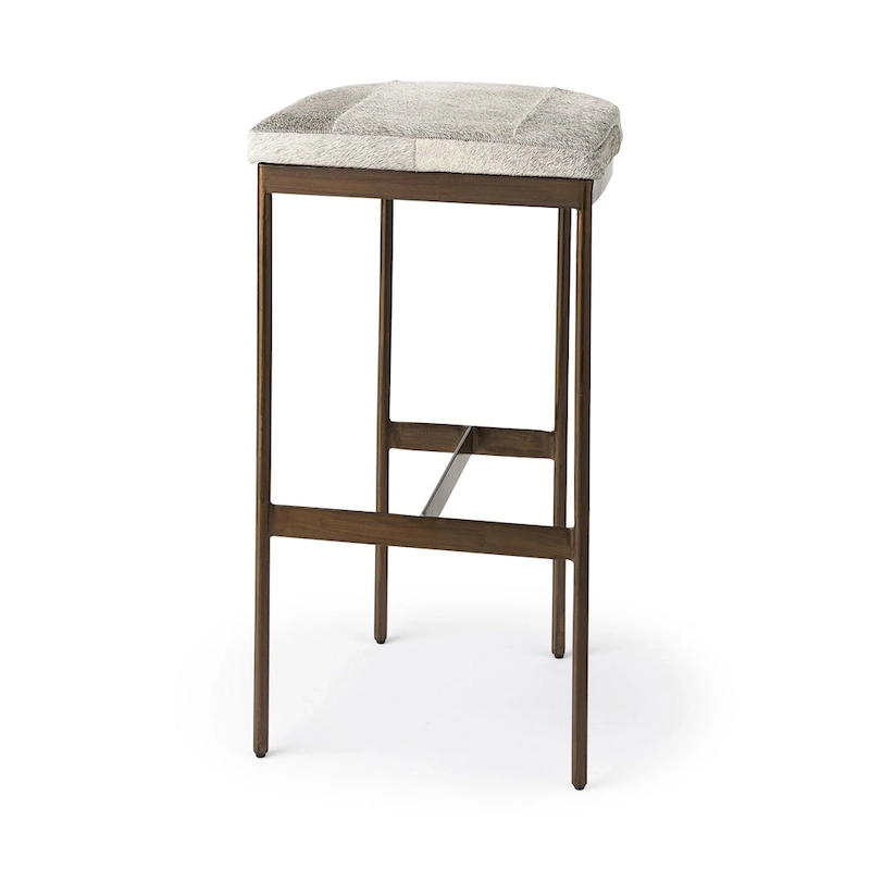 Millie Black Genuine Leather Seat with Nickel Metal Frame Counter Stool