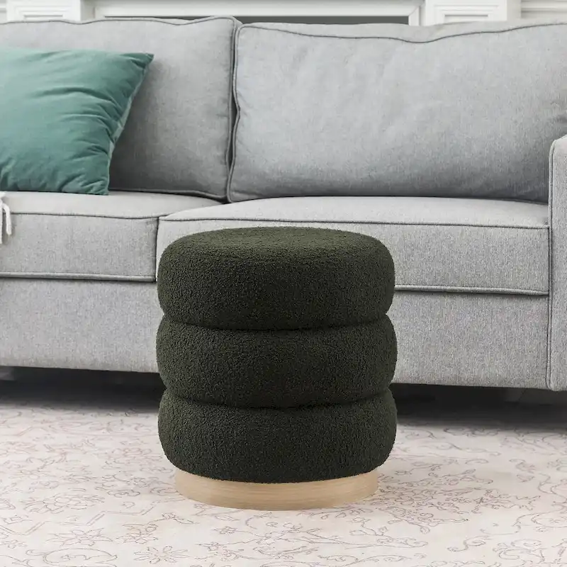 Adeco Teddy Round Upholstered Ottoman Stool