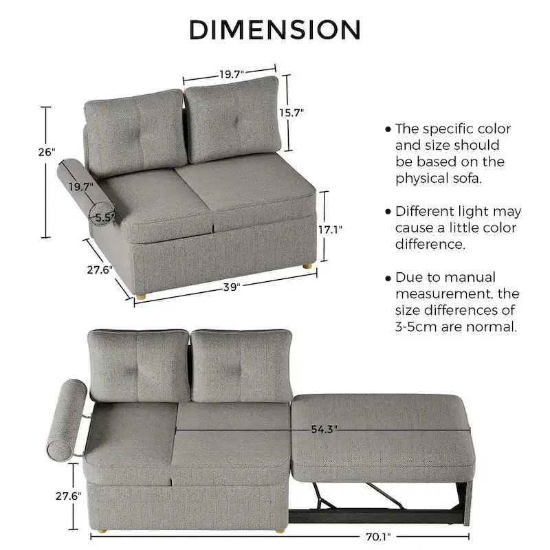 Hansabenne 4 in 1 Multi-Function Folding Sofa Folding Bed Single Futon Couch Guest Bed with 2 Throw Pillows
