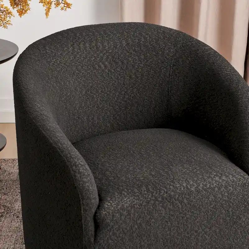 KINWELL 32W Boucle Upholstered Swivel Barrel Accent Armchair