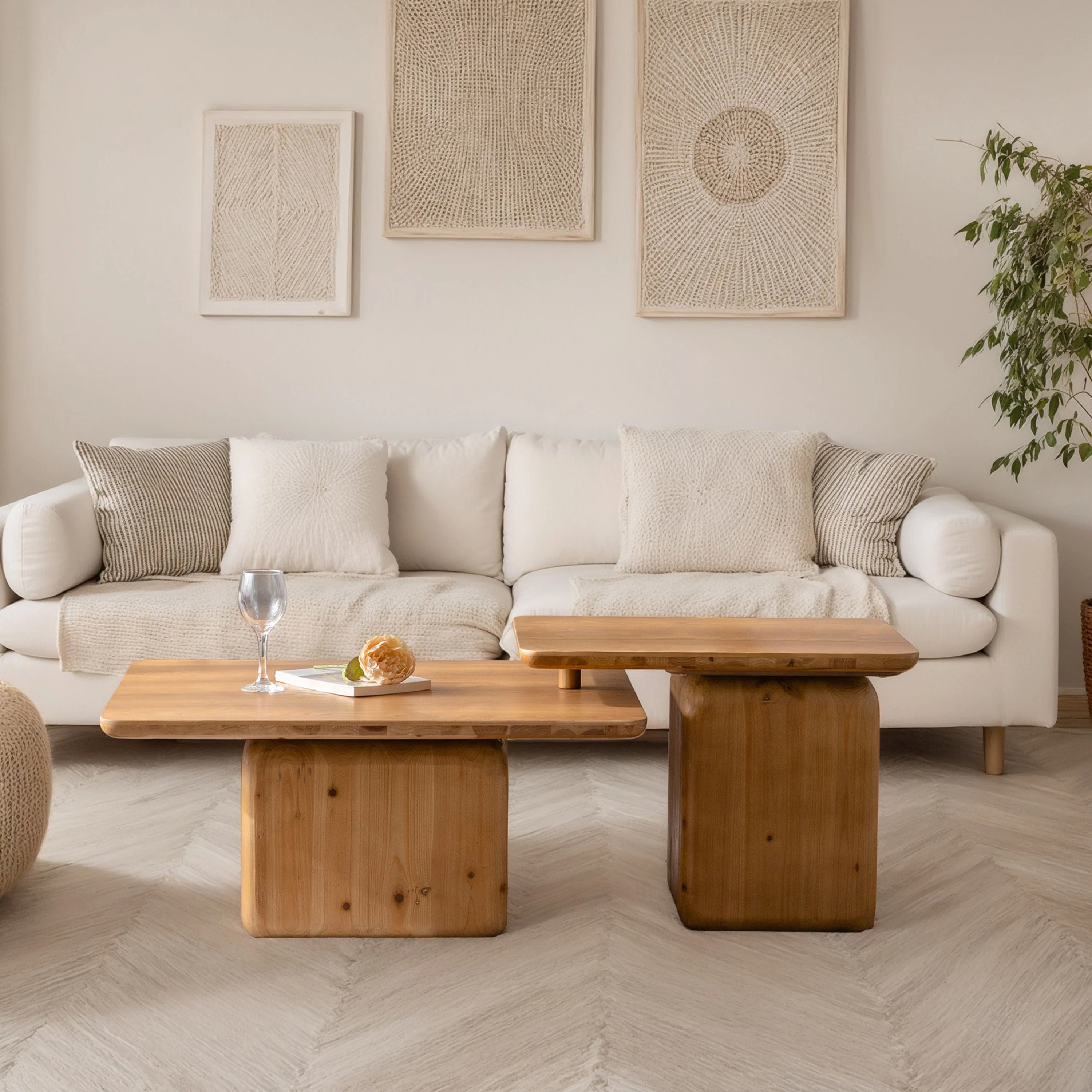 Walker Edison | Vintage Style Square Coffee Table Set of 2