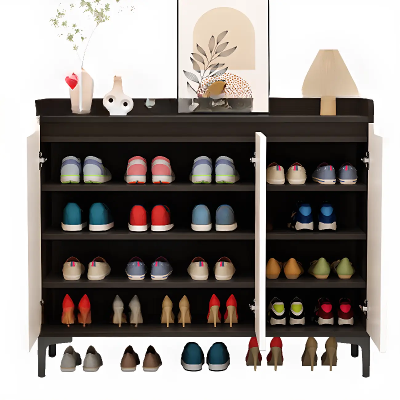 Sleek Milk Cocoa Wood Shoe Cabinet with Display Top